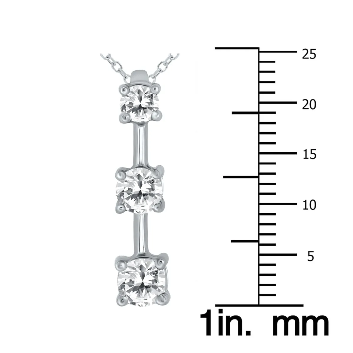 1 Ctw Three Stone Natural Mined Diamond Drop Pendant In 10K White Gold