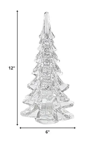 12" Mouth Blown Clear Glass Christmas Tree Sculpture By Homeroots