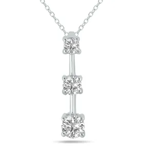 1.50 Ctw Three Stone Lab Grown Diamond Bar Pendant In 10K White Gold