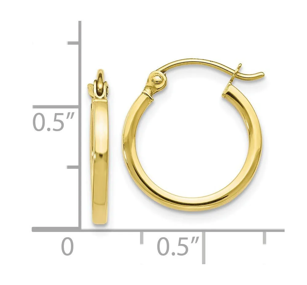 1.5mm Square Tube Round Hoops in 10k Yellow Gold, 15mm (9/16 Inch)