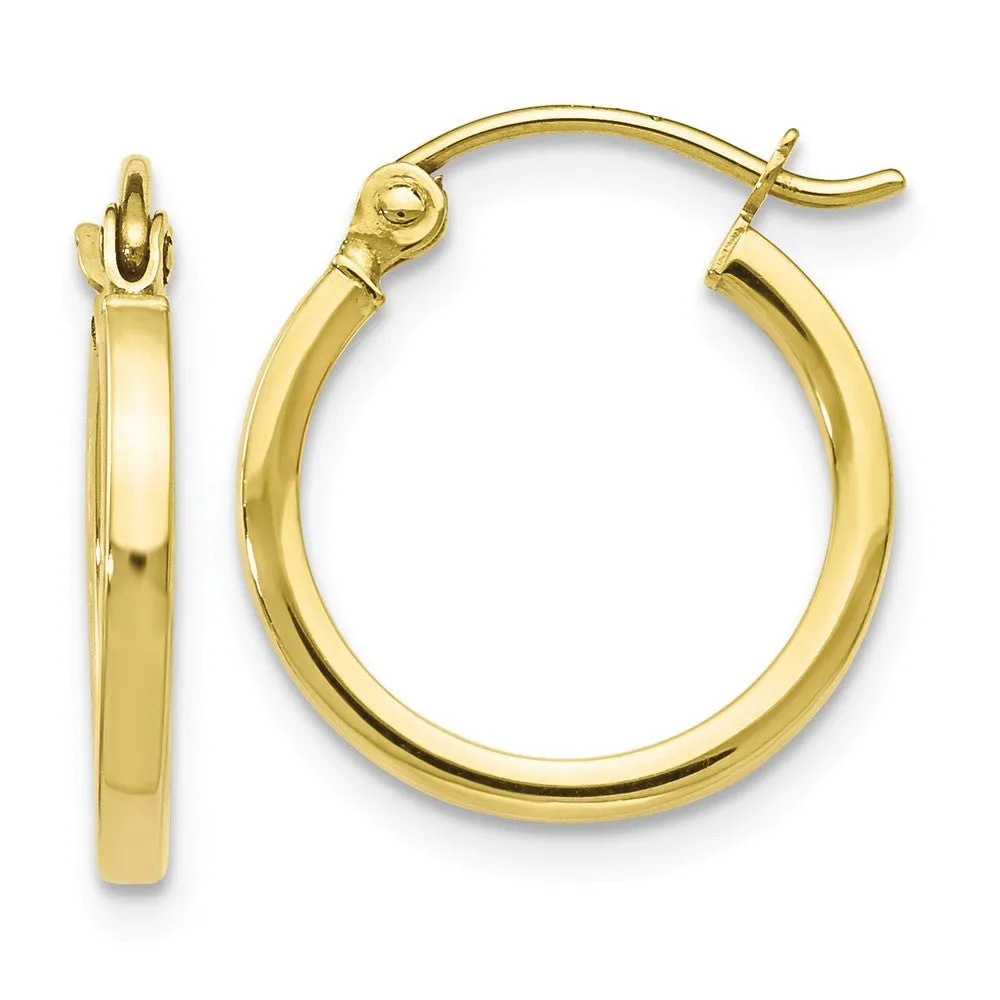 1.5mm Square Tube Round Hoops in 10k Yellow Gold, 15mm (9/16 Inch)