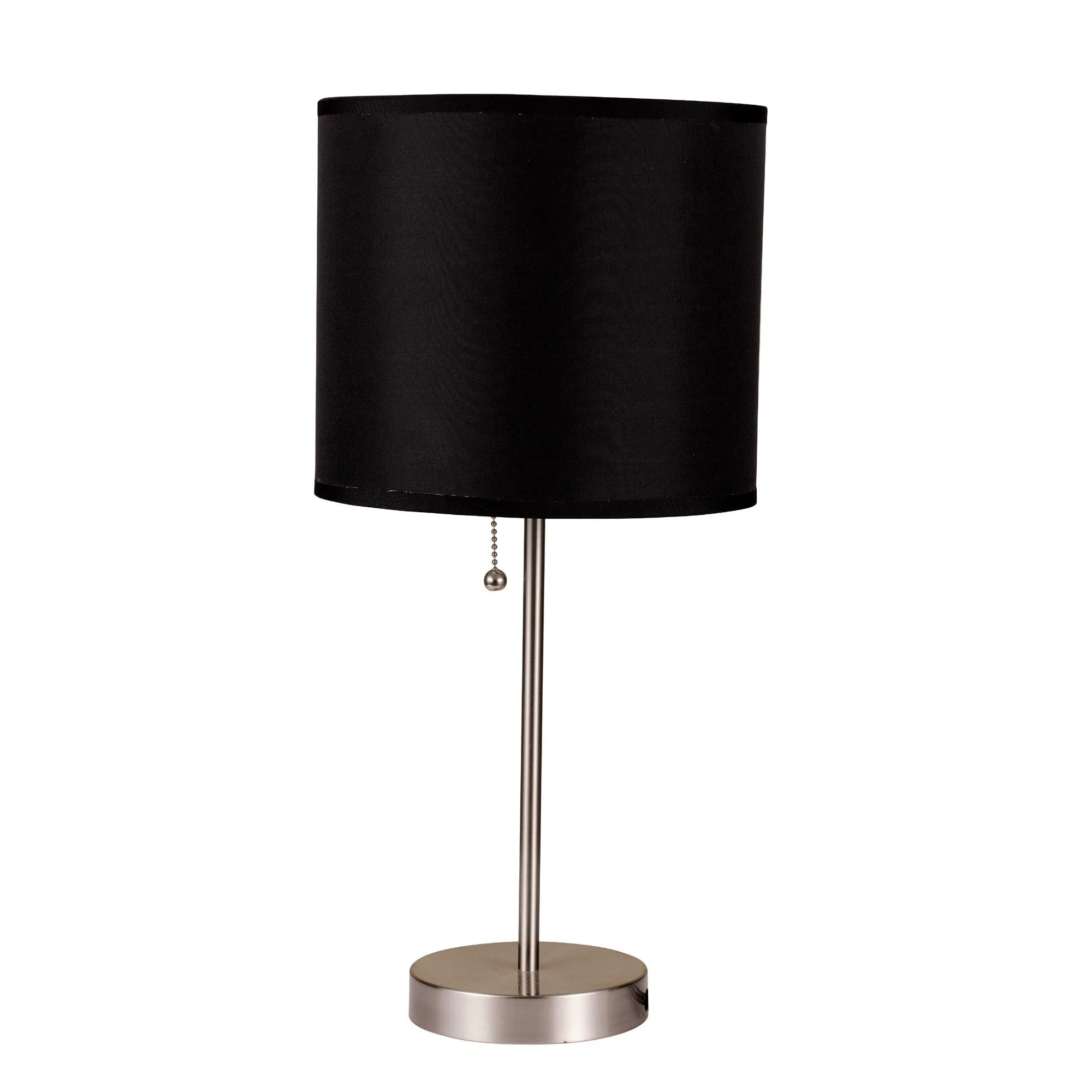 16" Silver Metal Candlestick Table Lamp With Black Classic Drum Shade By Homeroots