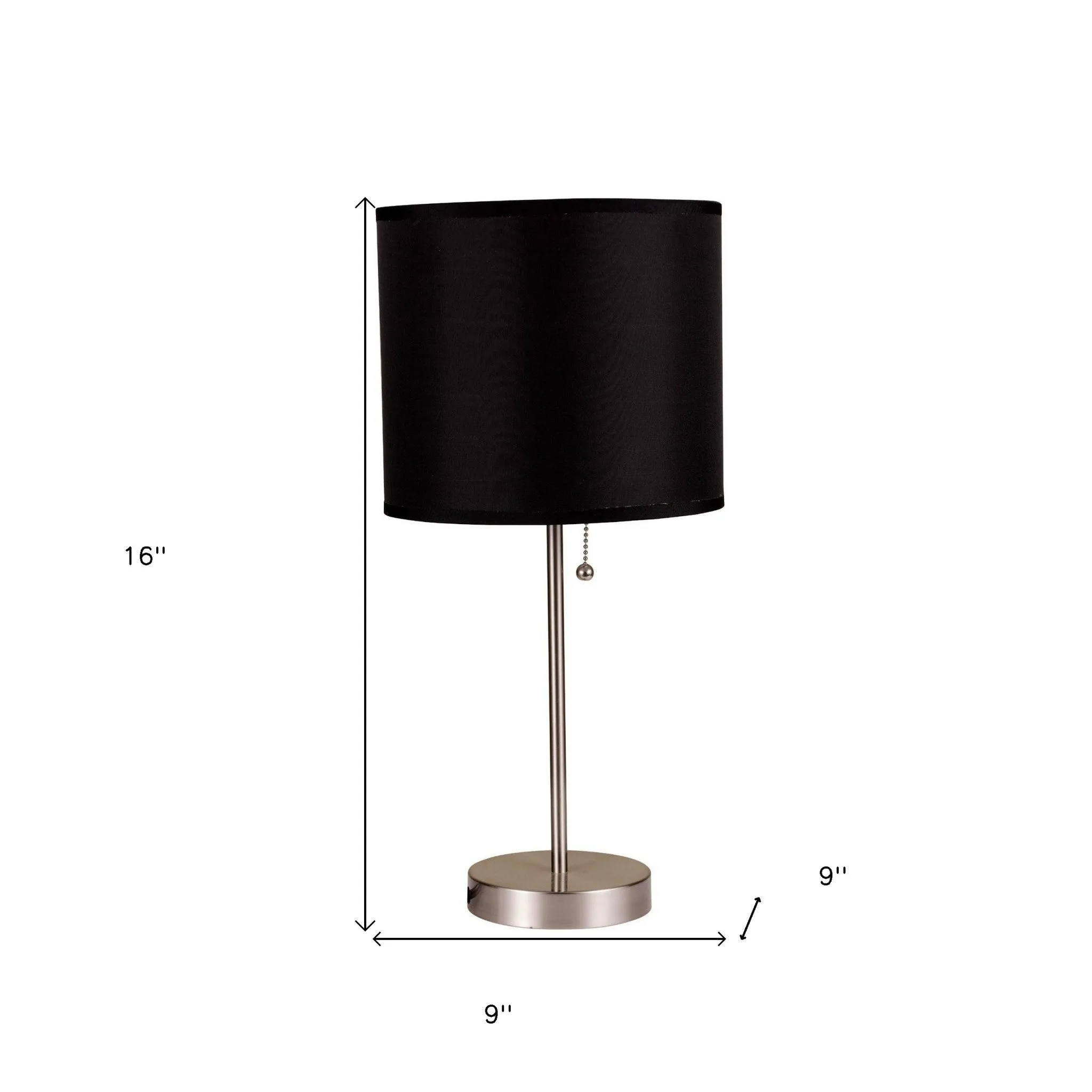 16" Silver Metal Candlestick Table Lamp With Black Classic Drum Shade By Homeroots