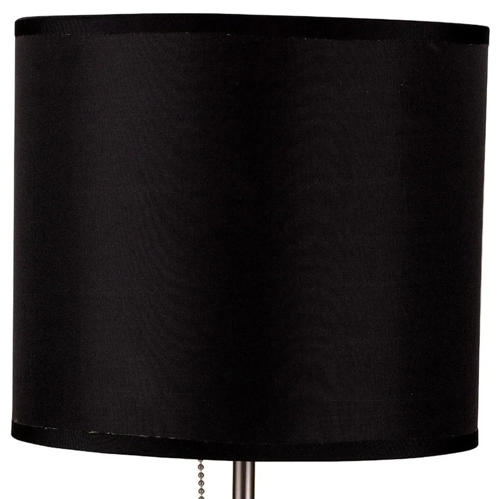 16" Silver Metal Candlestick Table Lamp With Black Classic Drum Shade By Homeroots