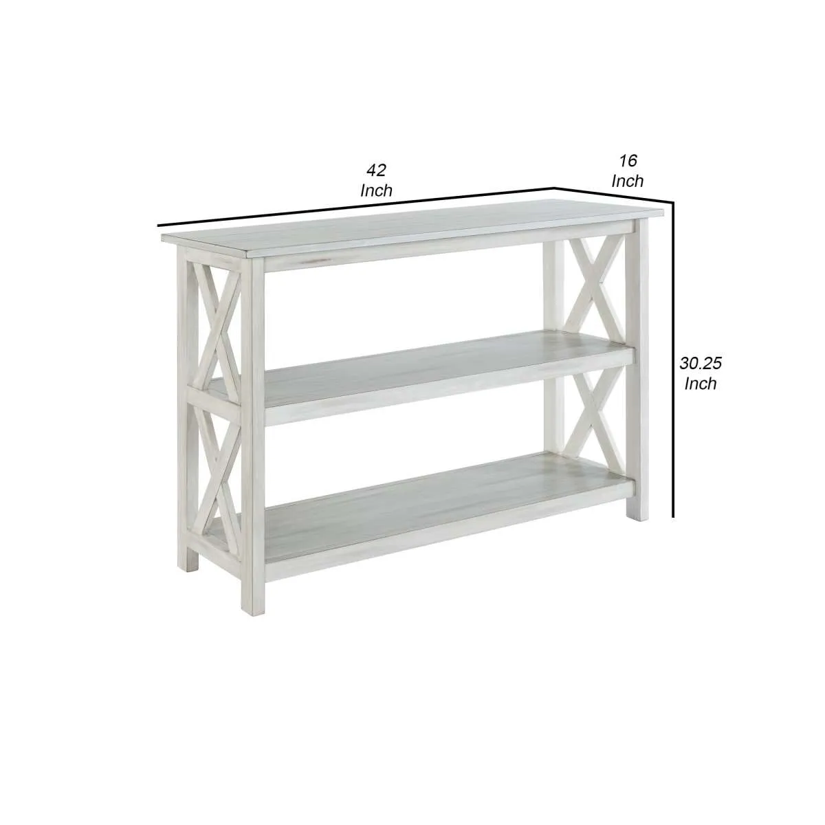 2 Shelf Wooden Entryway Table With X Shaped Accent, White By Benzara