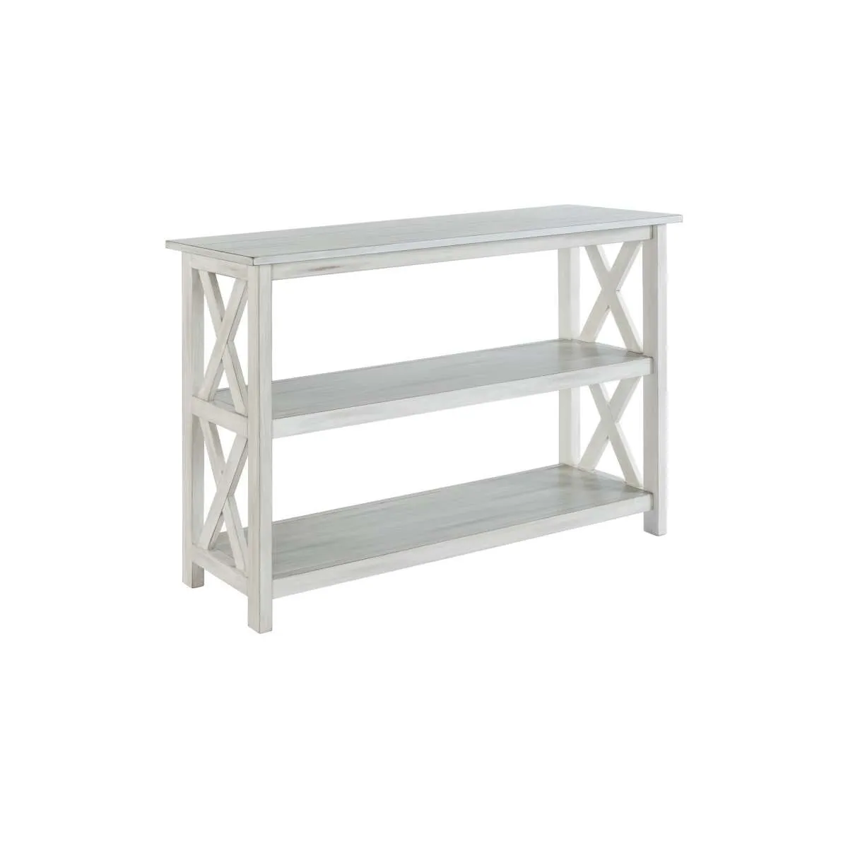 2 Shelf Wooden Entryway Table With X Shaped Accent, White By Benzara