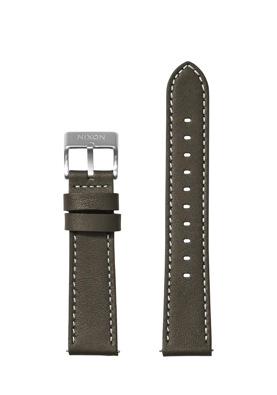 20mm Stitched Leather Band - Dark Olive