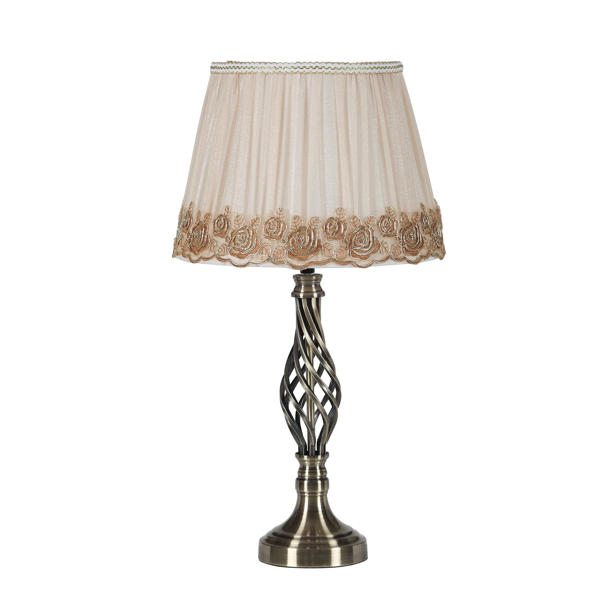 23" Antiqued Brass Metal Table Lamp With White And Brown Classic Empire Shade By Homeroots