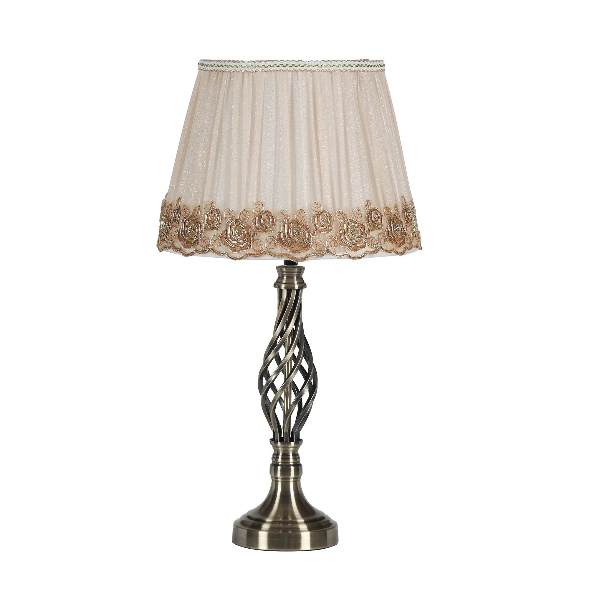 23" Antiqued Brass Metal Table Lamp With White And Brown Classic Empire Shade By Homeroots