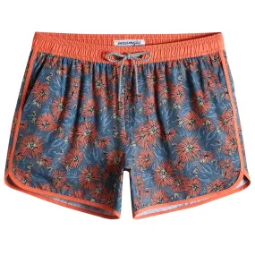 4.5 Inch Inseam Vintage Stretch Orange Chrysanthemum Swim Trunks