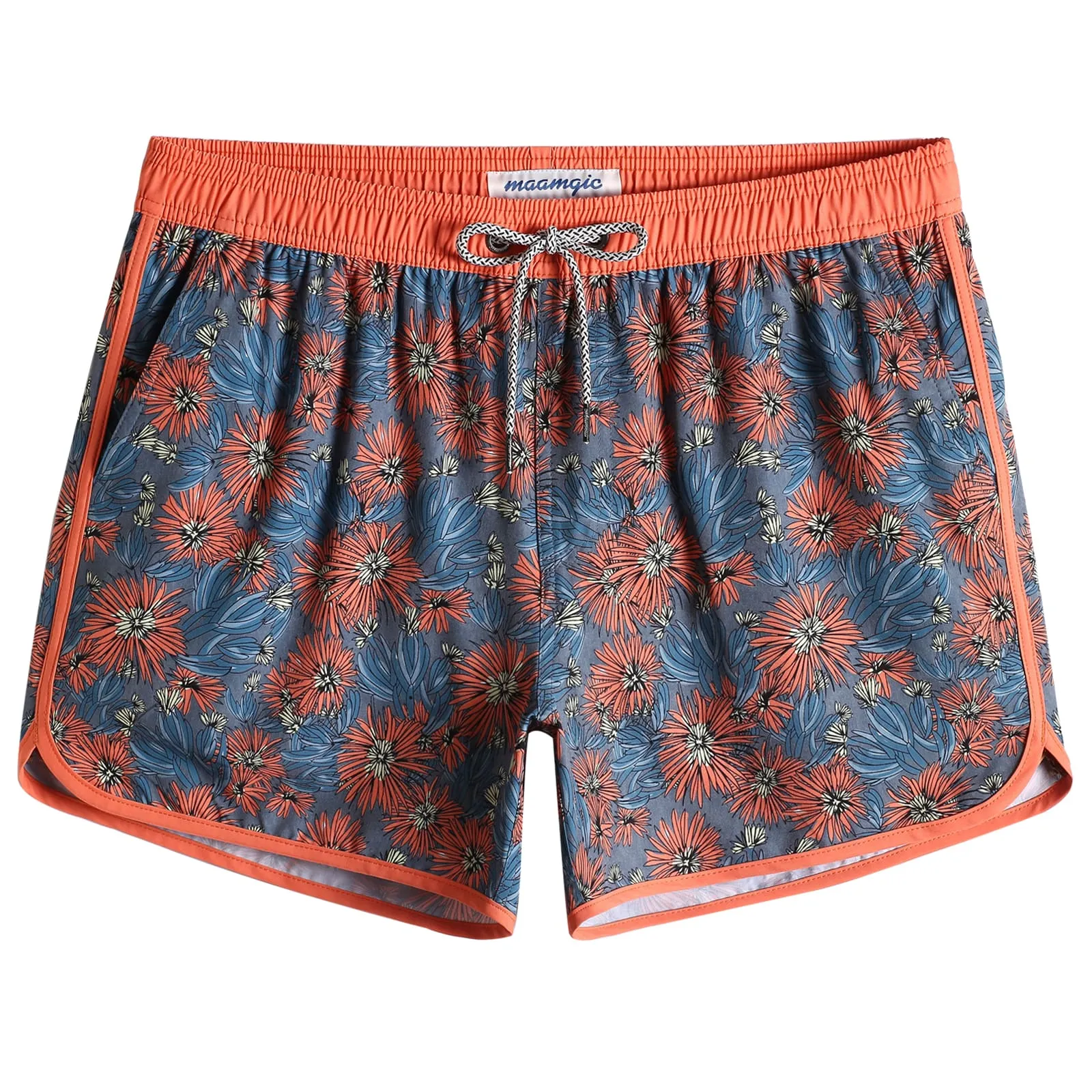 4.5 Inch Inseam Vintage Stretch Orange Chrysanthemum Swim Trunks