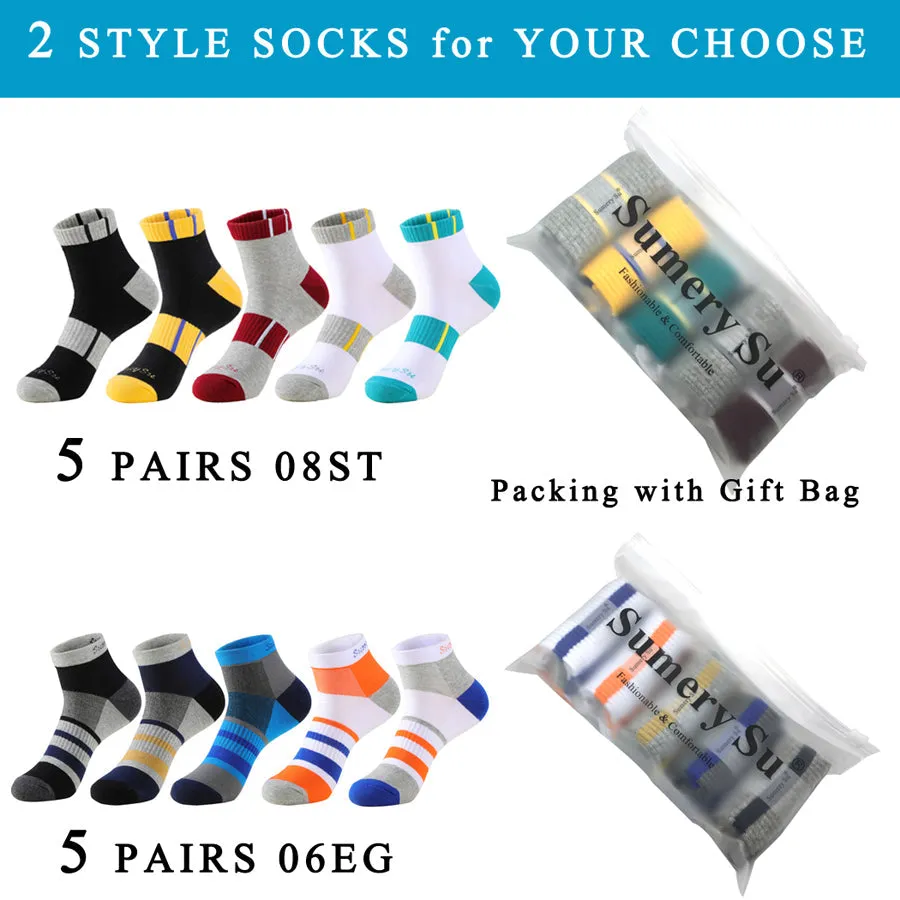 5 Pairs Lot Men's Running Outdoor Cotton Compression Short Ankle Socks