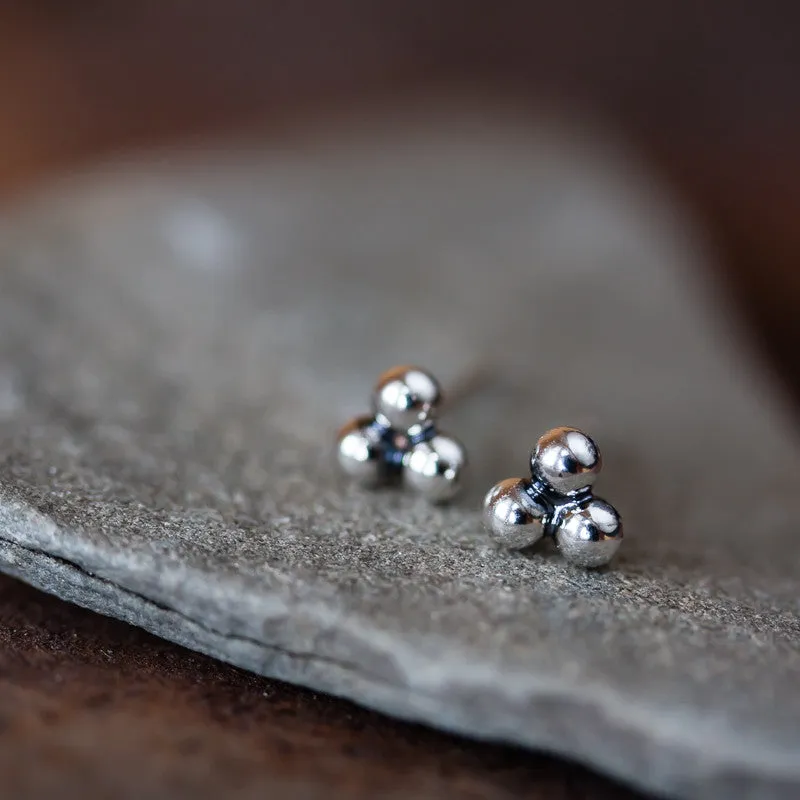 5mm Sterling Silver Triangle Stud Earrings, Three Balls