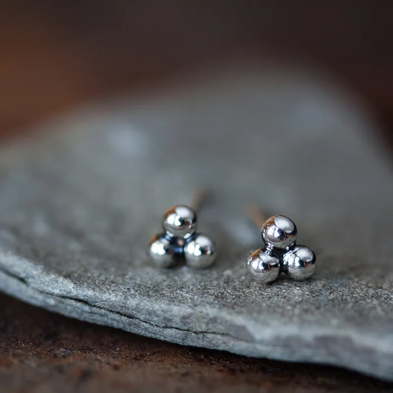 5mm Sterling Silver Triangle Stud Earrings, Three Balls