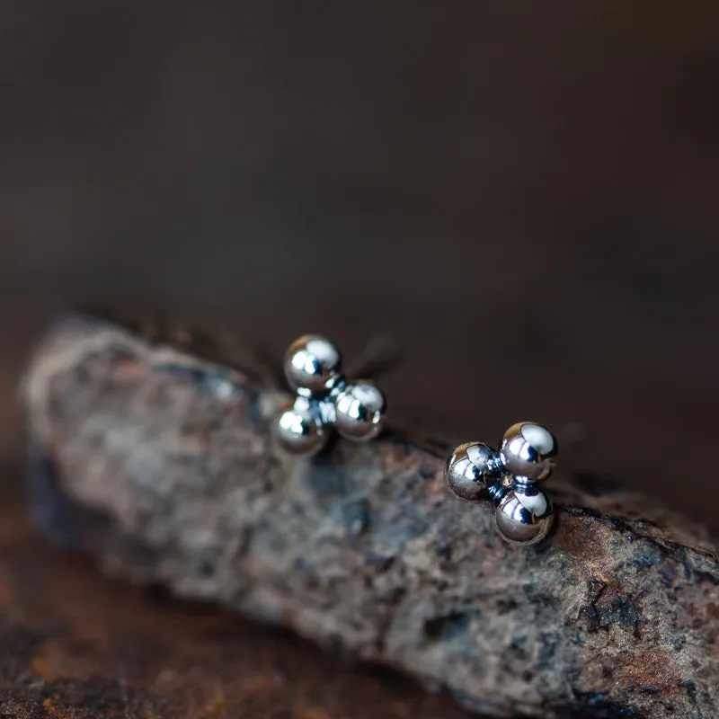 5mm Sterling Silver Triangle Stud Earrings, Three Balls