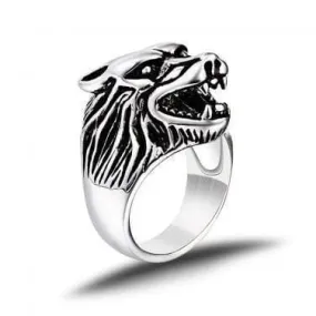 925 Sterling Silver Wolf Head Biker Ring