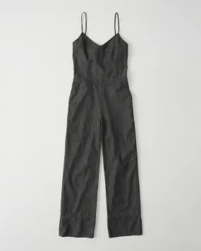 Abercrombie & Fitch BOW-BACK DENIM JUMPSUIT Mamamia Overalls - Dark Grey