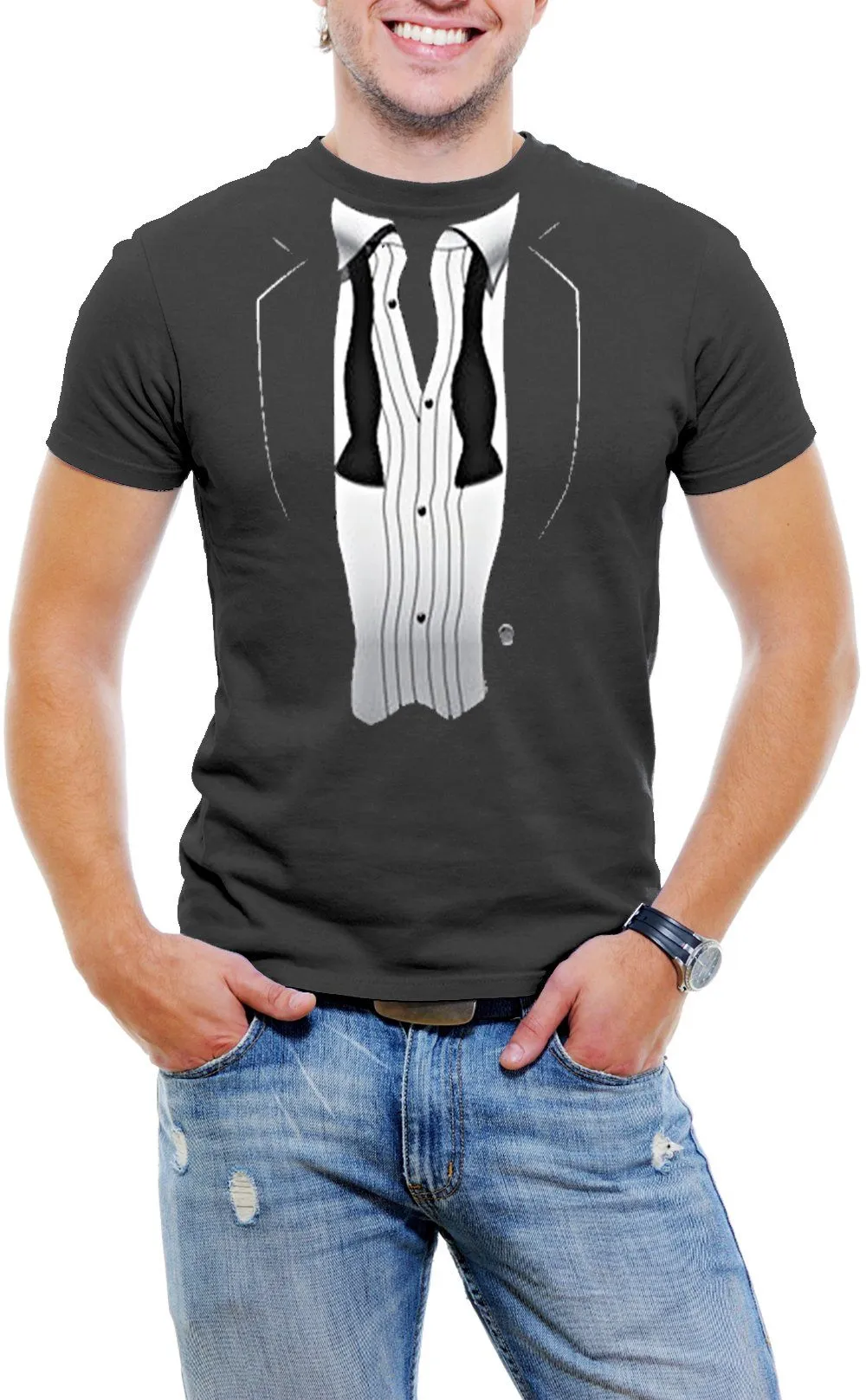 AFONiE After Party Tuxedo Men T-Shirt Soft Cotton Short Sleeve Tee