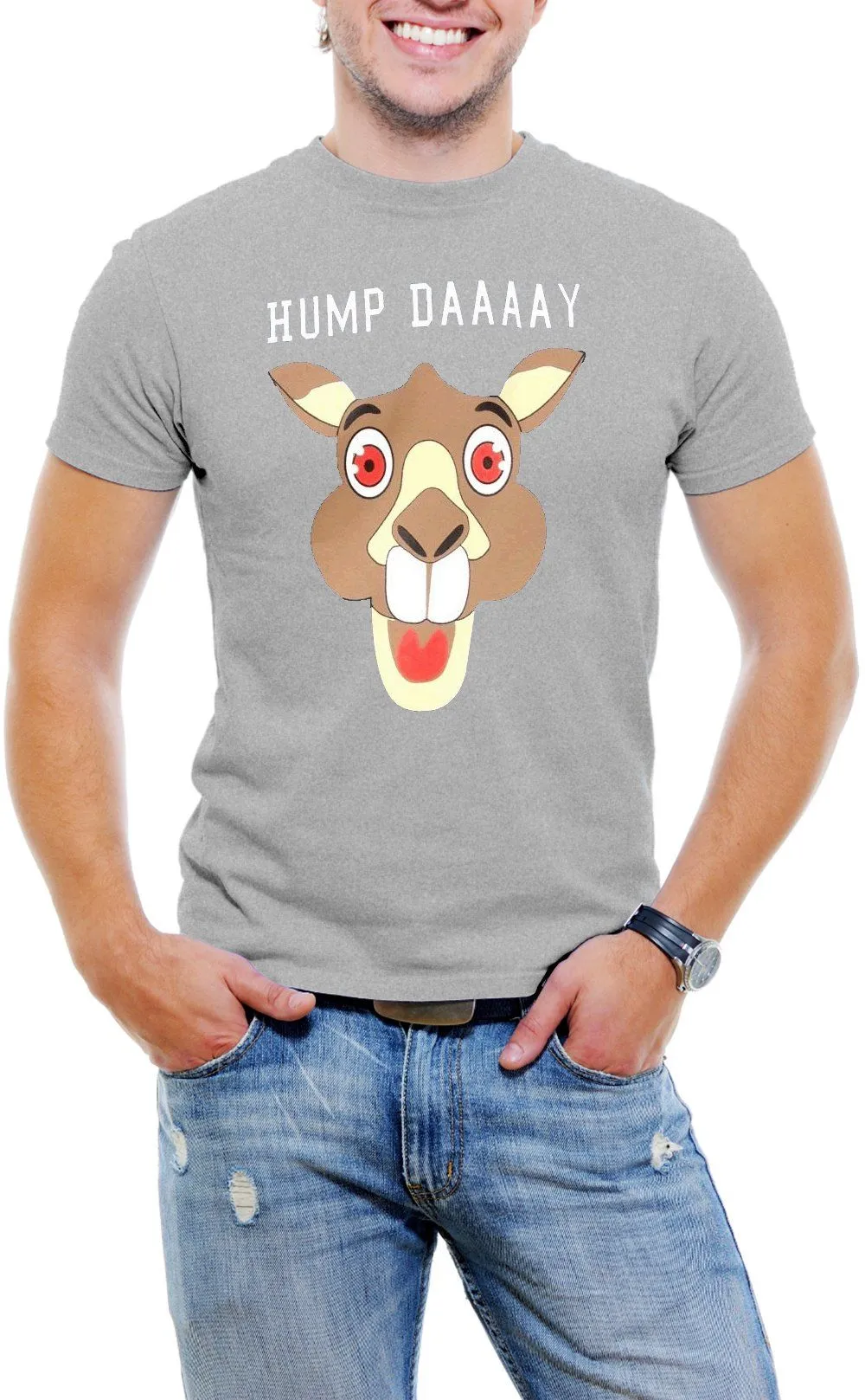 AFONiE Hump Day! Camel Face Men T-Shirt Soft Cotton Short Sleeve Tee