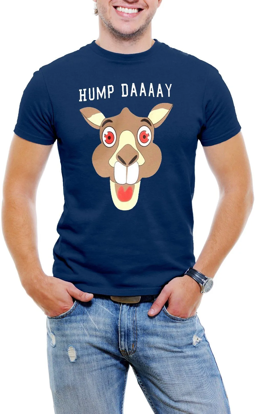 AFONiE Hump Day! Camel Face Men T-Shirt Soft Cotton Short Sleeve Tee