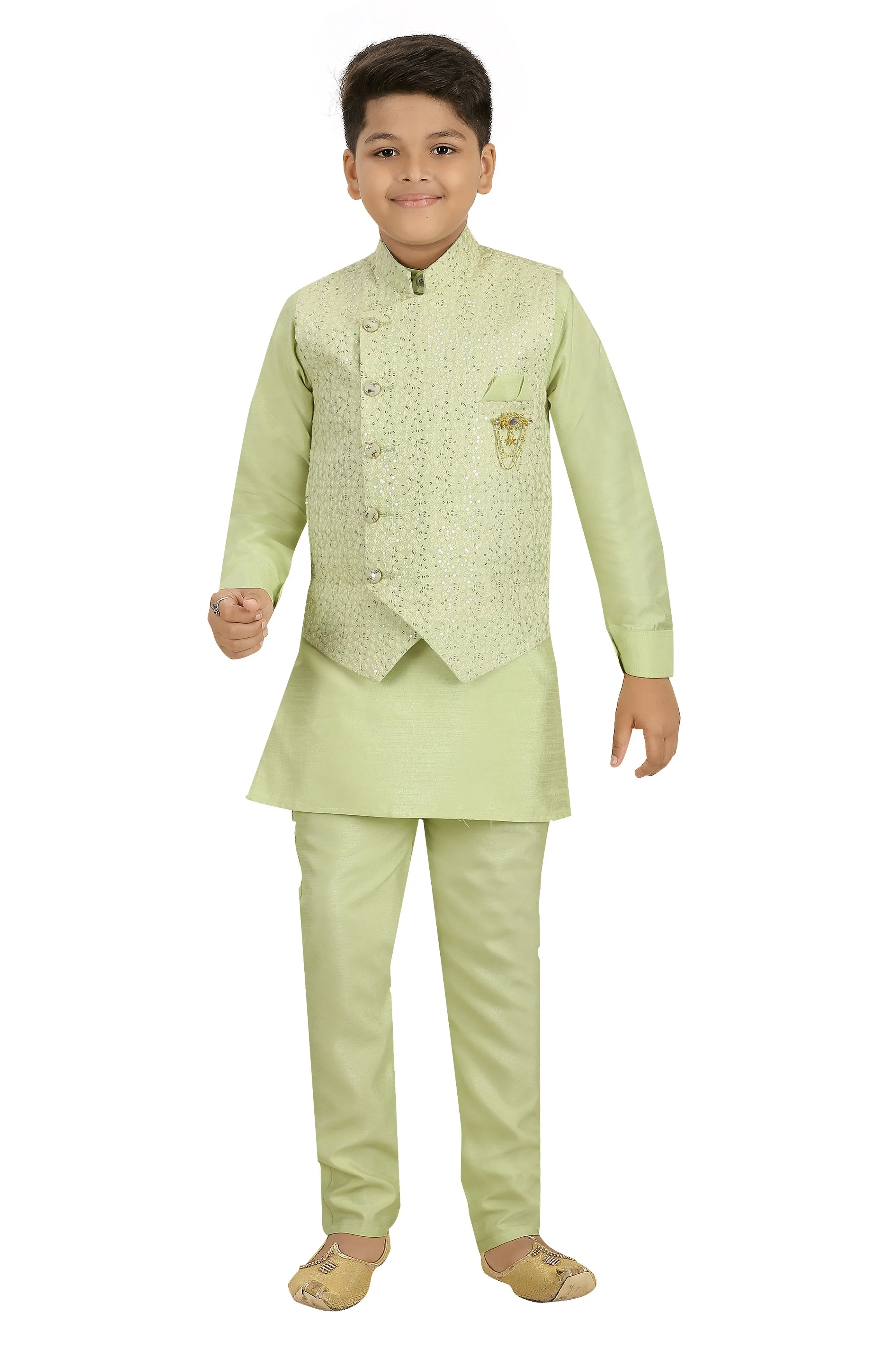 Ahhaaaa Kids Ethnic Silk Blend Waistcoat, and Kurta Pyjama Set for Boys