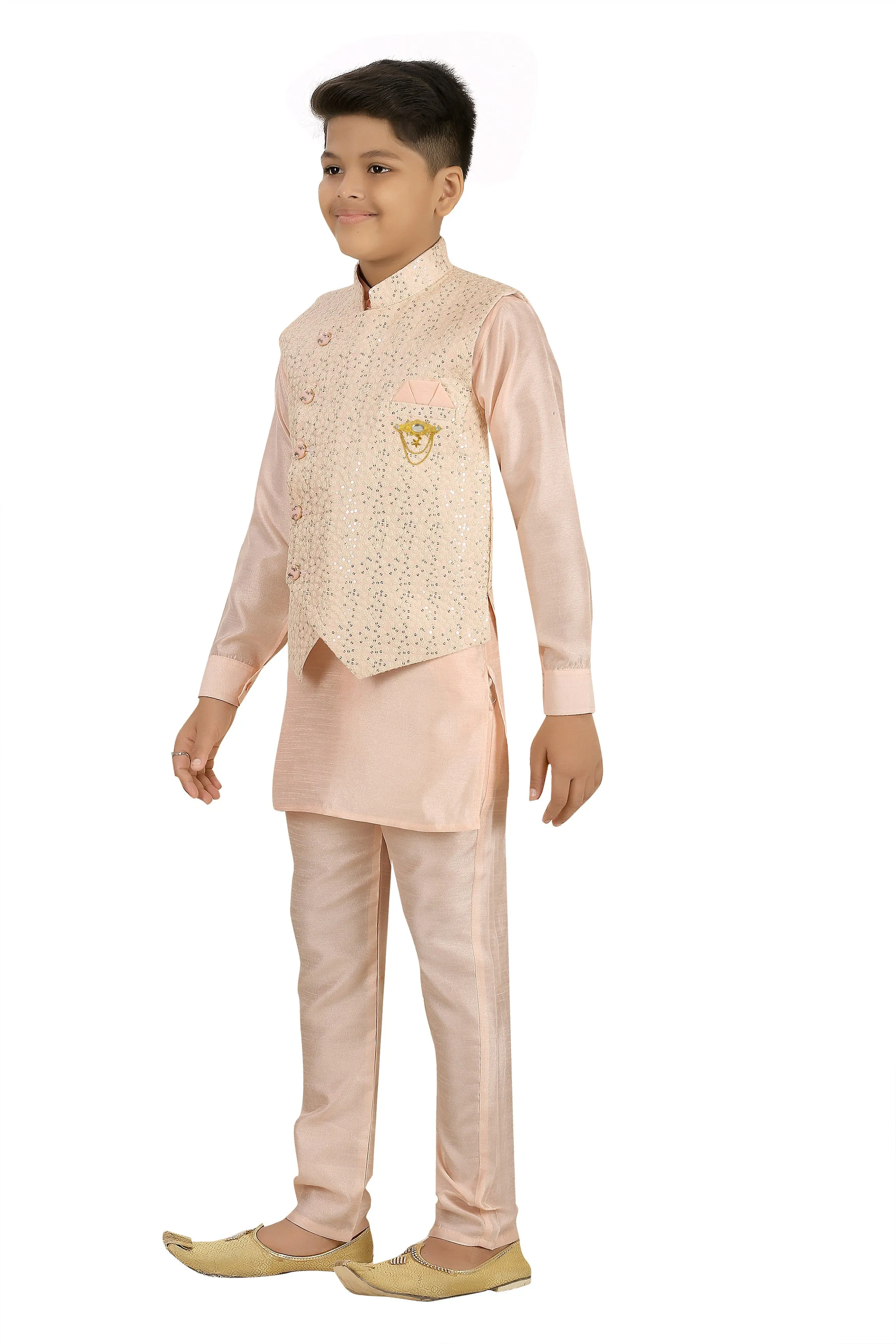 Ahhaaaa Kids Ethnic Silk Blend Waistcoat, and Kurta Pyjama Set for Boys