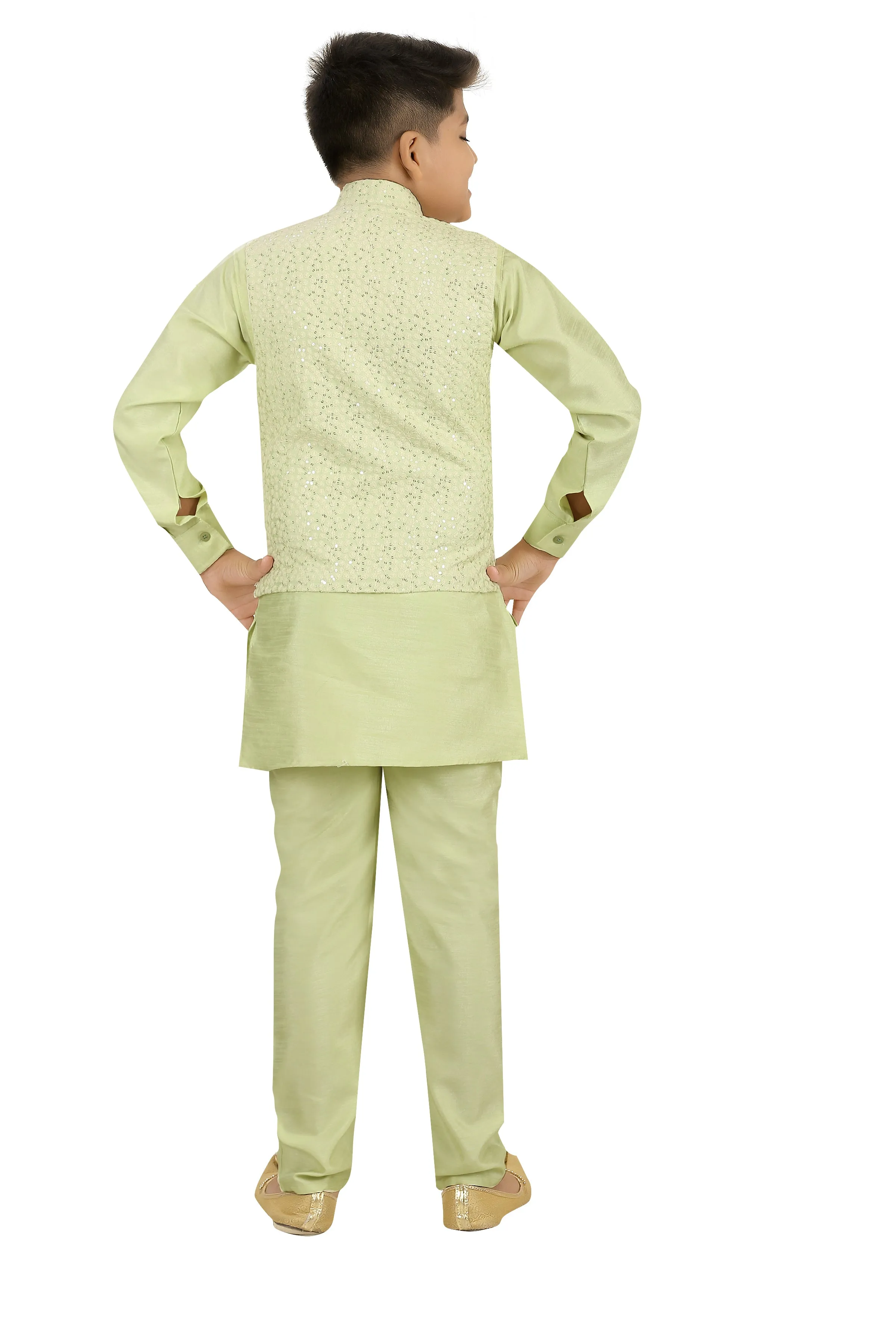 Ahhaaaa Kids Ethnic Silk Blend Waistcoat, and Kurta Pyjama Set for Boys