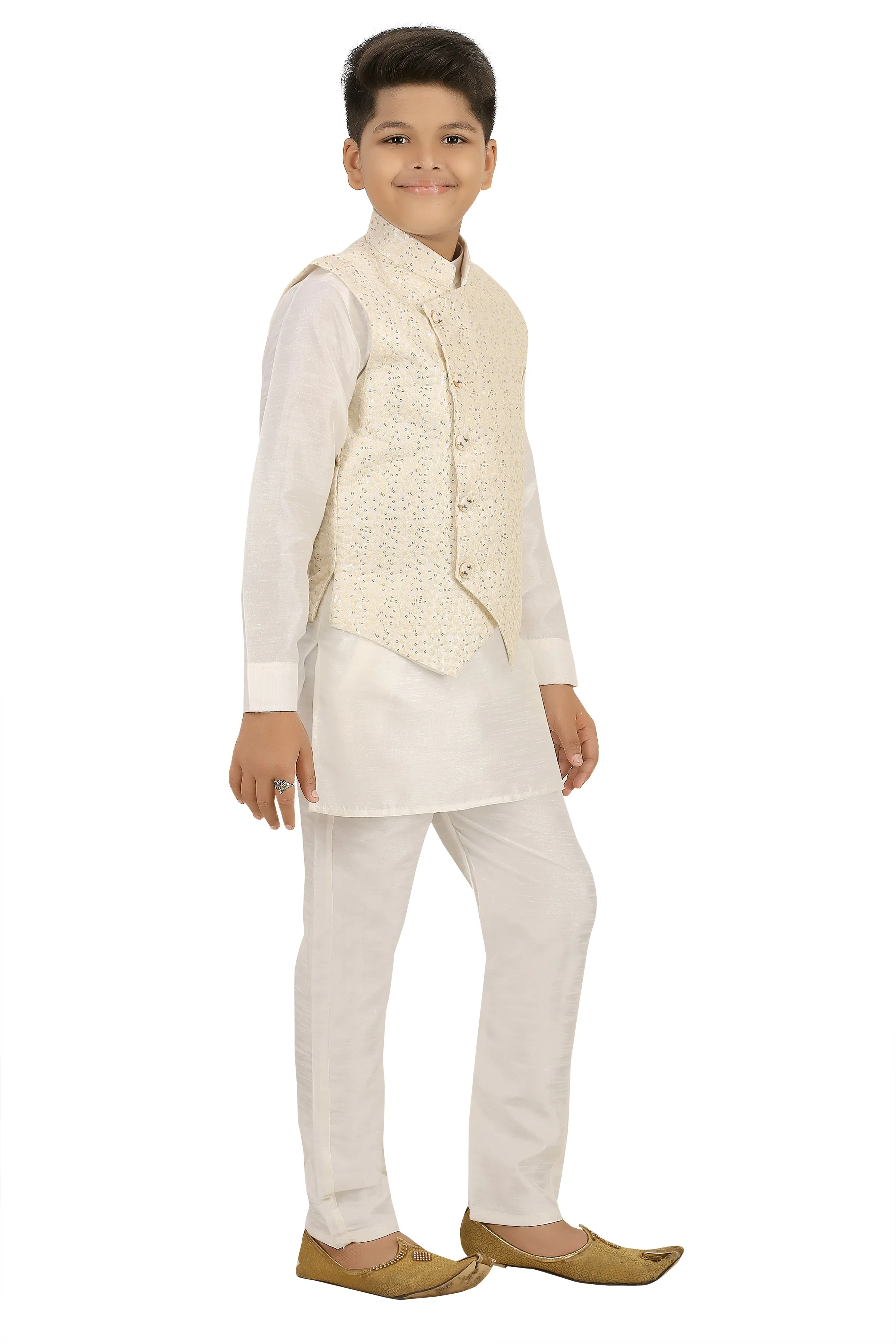 Ahhaaaa Kids Ethnic Silk Blend Waistcoat, and Kurta Pyjama Set for Boys