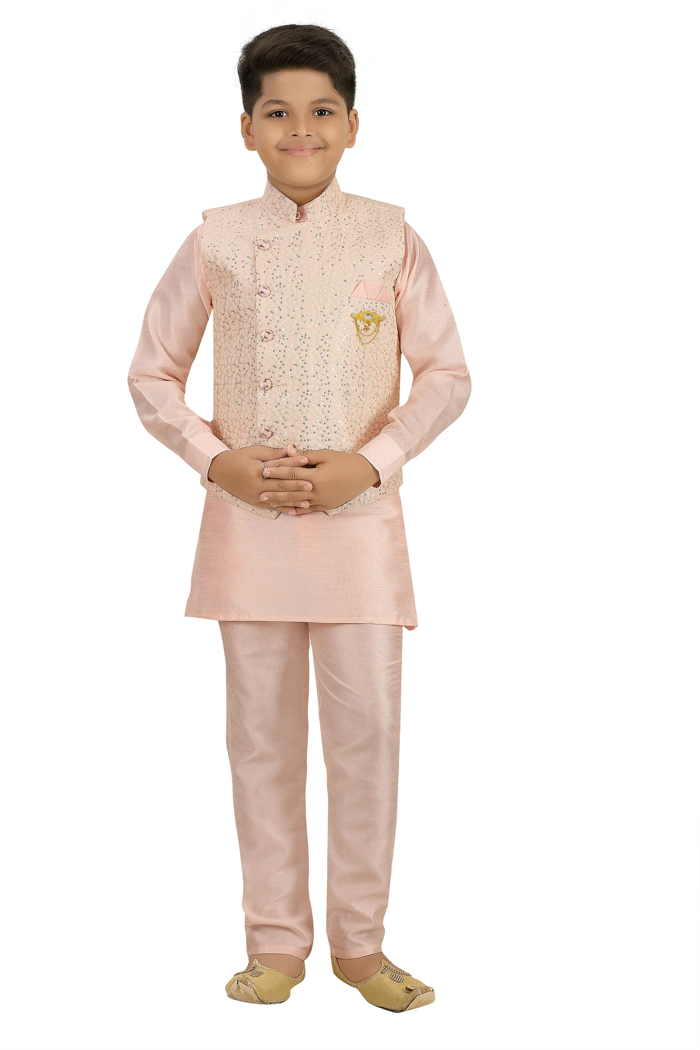 Ahhaaaa Kids Ethnic Silk Blend Waistcoat, and Kurta Pyjama Set for Boys