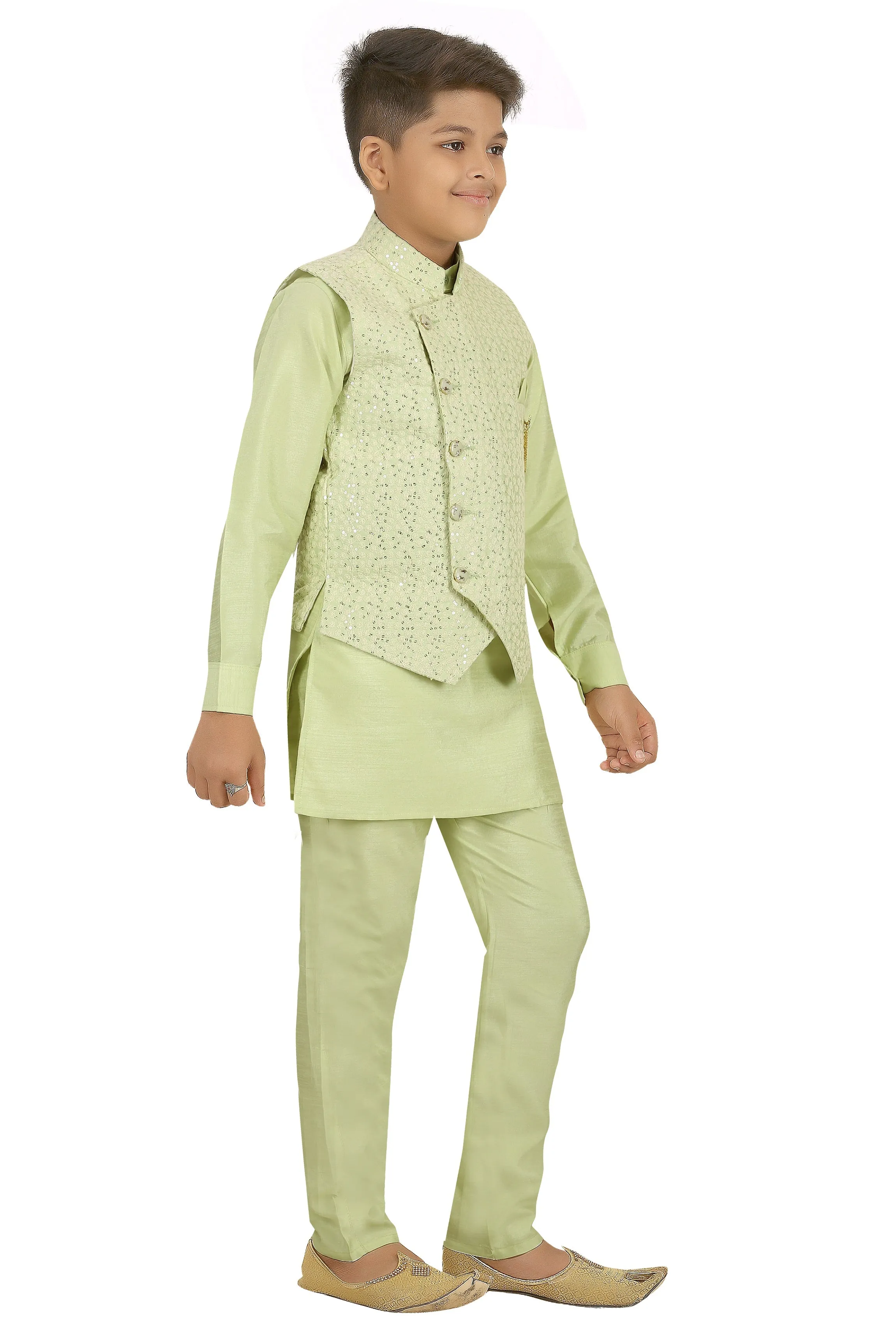 Ahhaaaa Kids Ethnic Silk Blend Waistcoat, and Kurta Pyjama Set for Boys