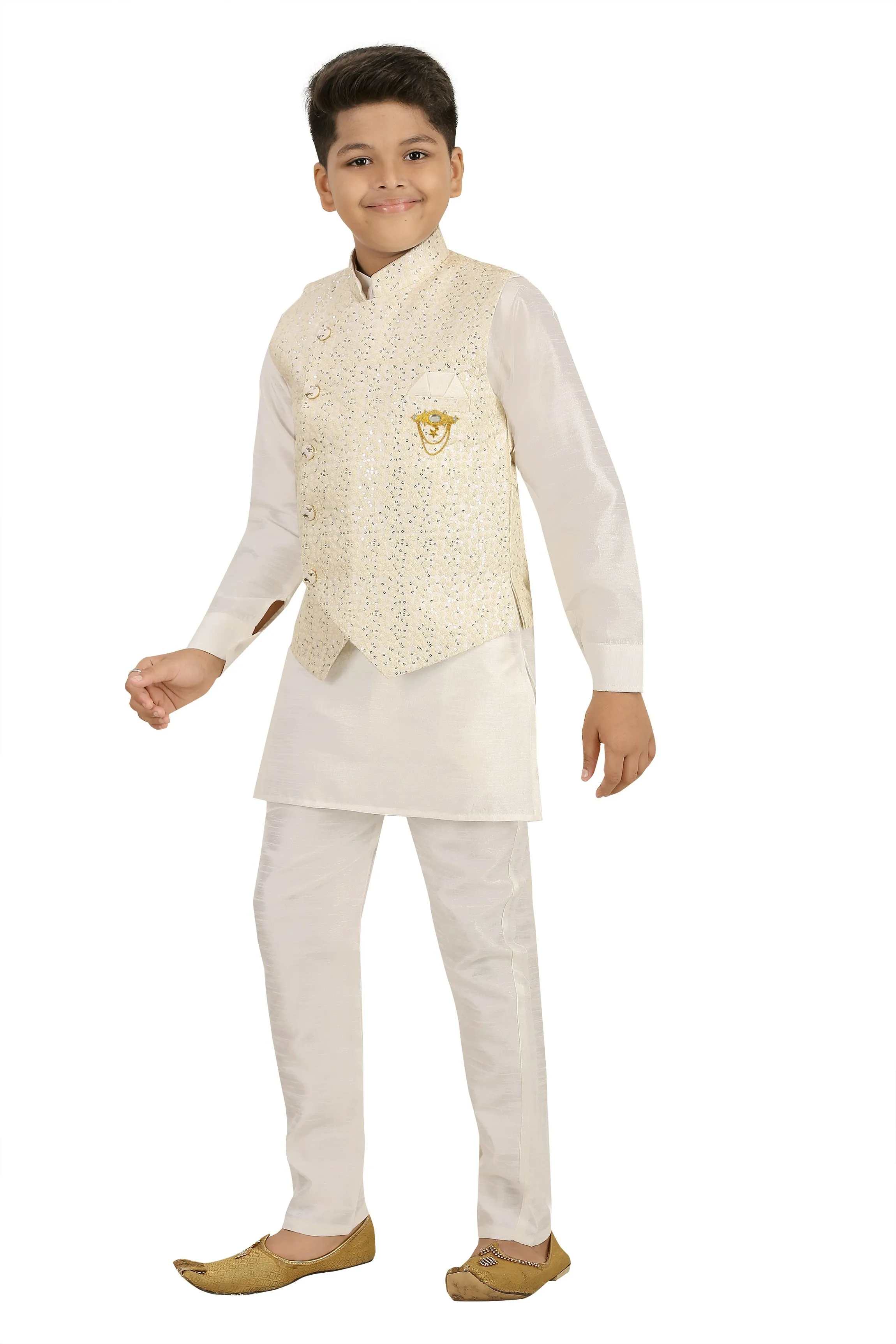 Ahhaaaa Kids Ethnic Silk Blend Waistcoat, and Kurta Pyjama Set for Boys