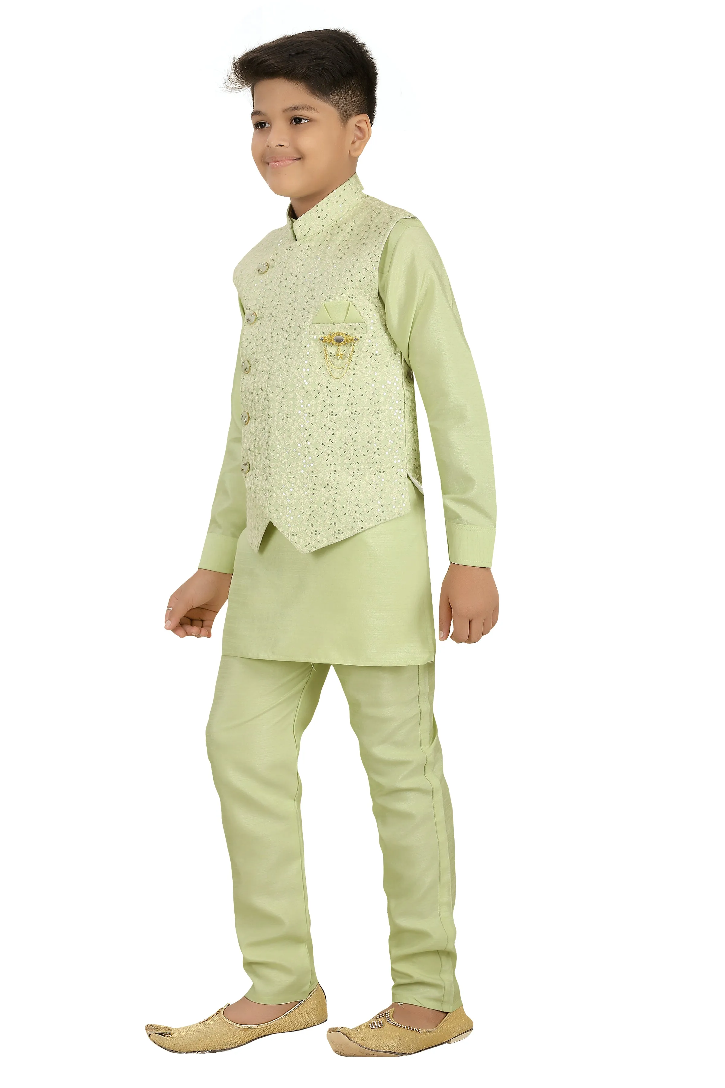 Ahhaaaa Kids Ethnic Silk Blend Waistcoat, and Kurta Pyjama Set for Boys