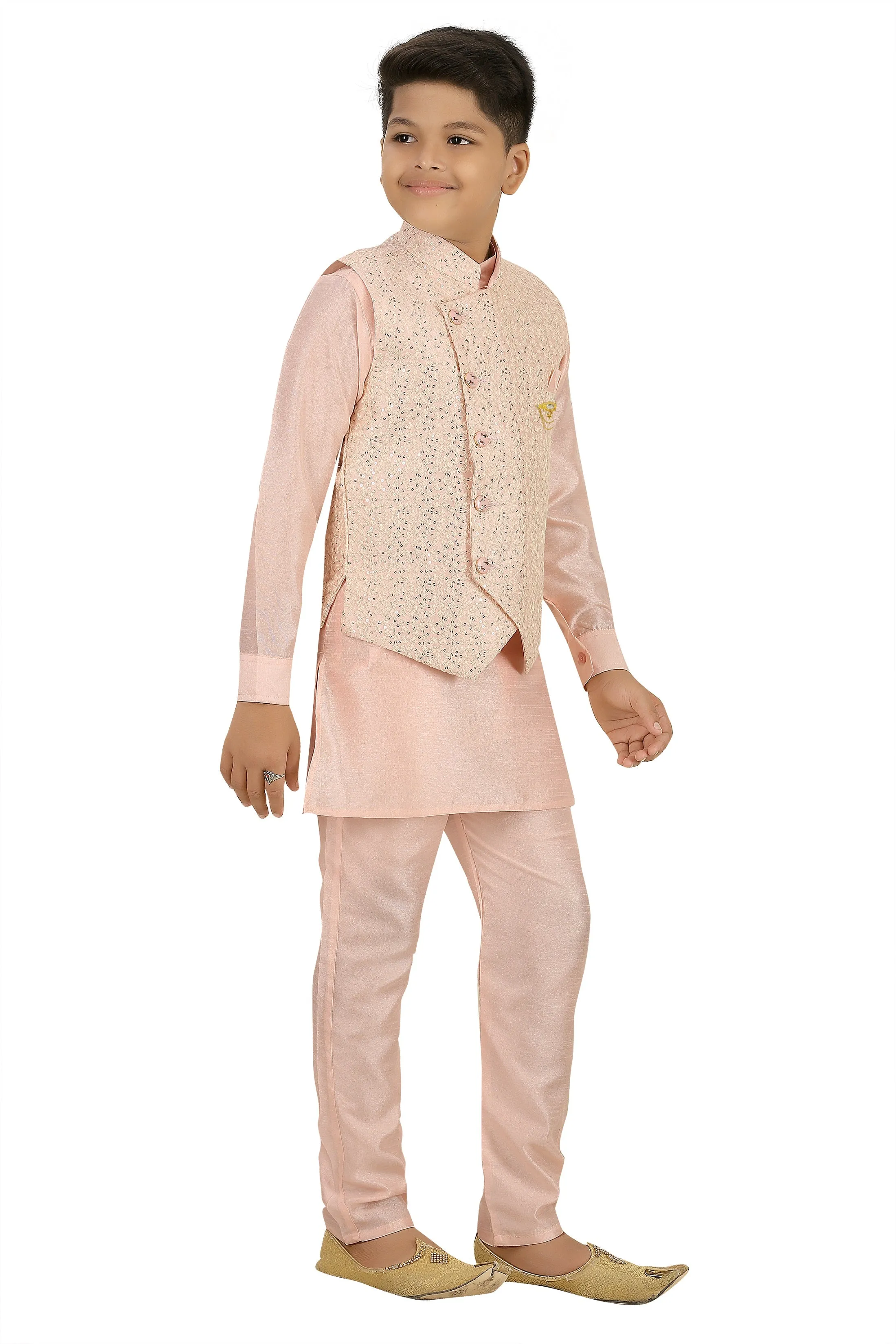 Ahhaaaa Kids Ethnic Silk Blend Waistcoat, and Kurta Pyjama Set for Boys