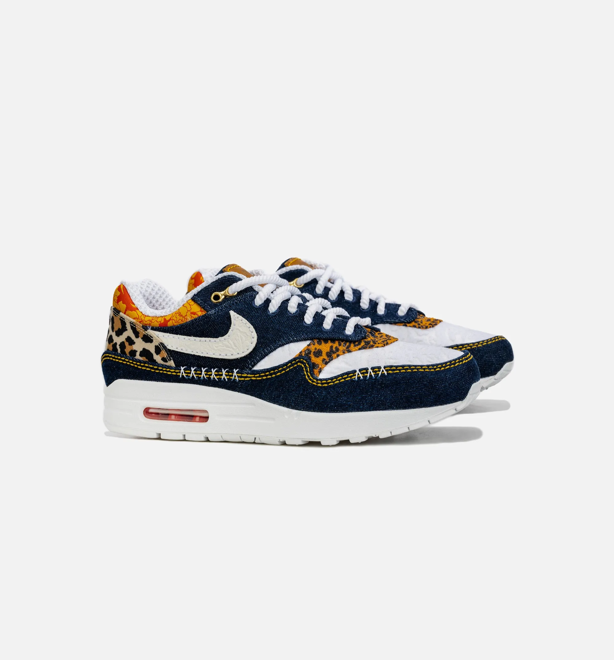 Air Max 1 Premium Denim Leopard Mens Lifestyle Shoe - Blue/Brown