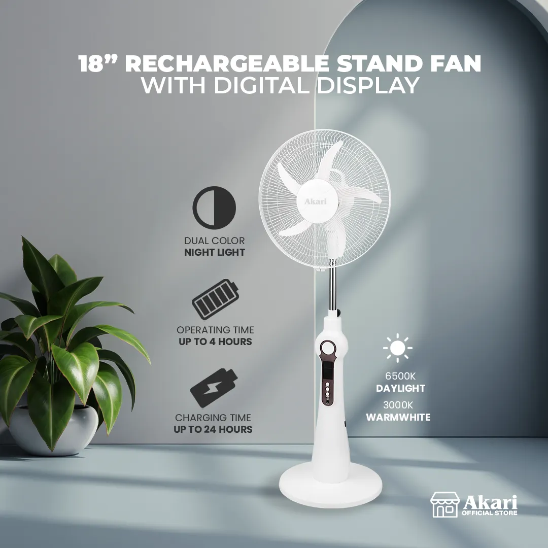 Akari 18” 40W Rechargeable Stand Fan with Digital Display (ARSF-5538F)