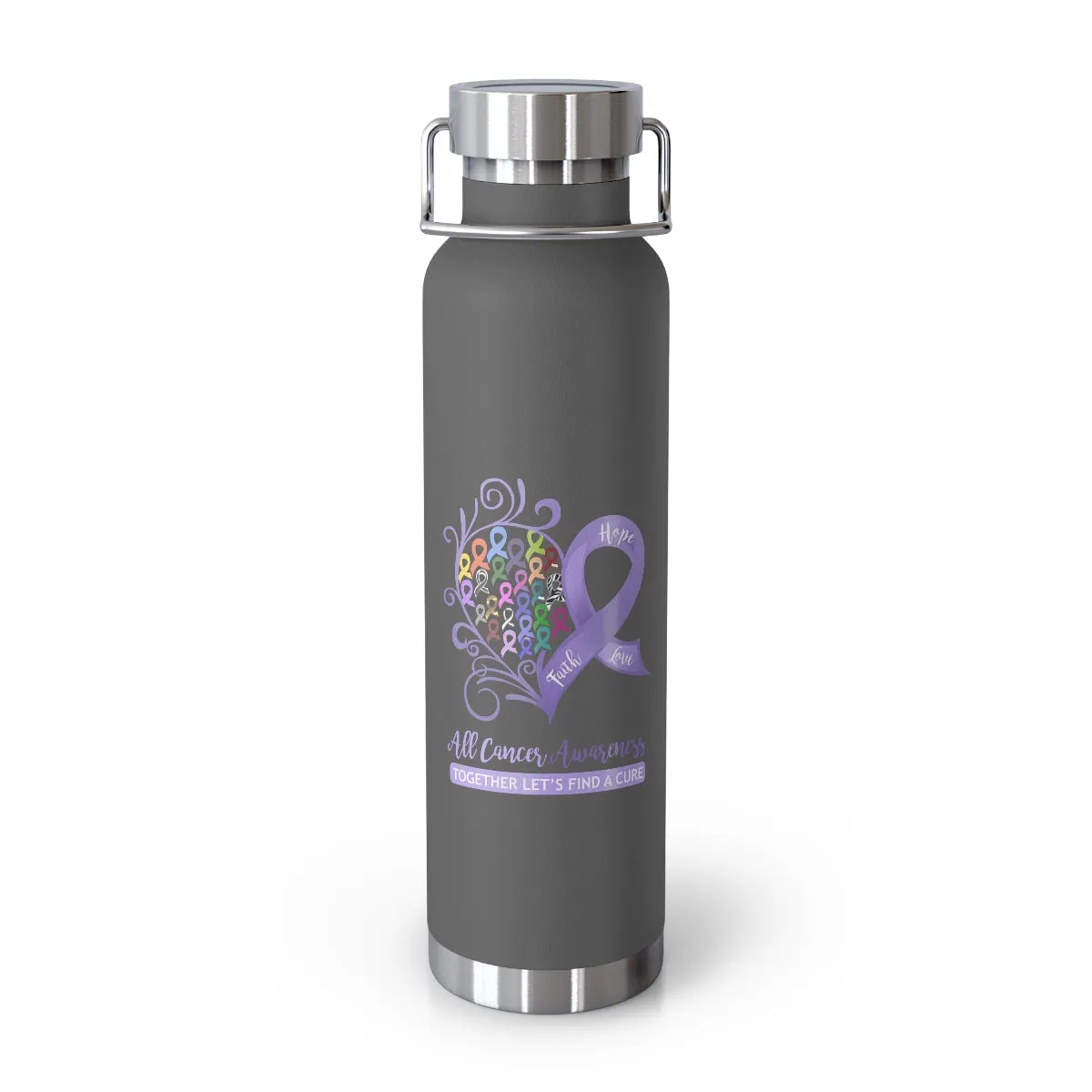 All Cancer Awareness Heart Copper Vacuum Insulated Bottle, 22oz - Several Colors Available