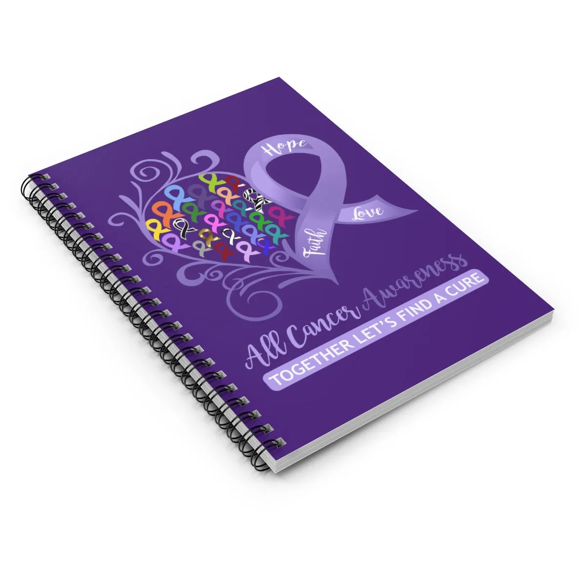 All Cancer Awareness Heart Purple Spiral Journal - Ruled Line