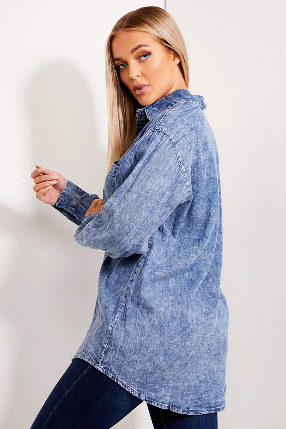 Angel Acid Blue Oversized Denim Shirt