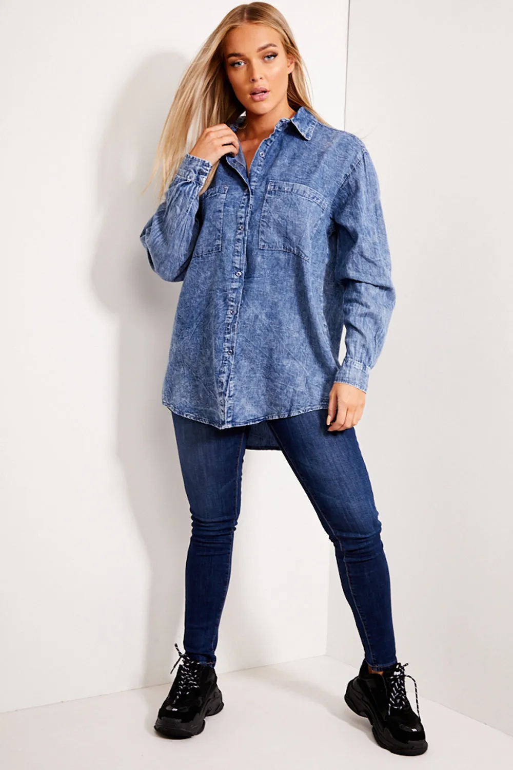 Angel Acid Blue Oversized Denim Shirt