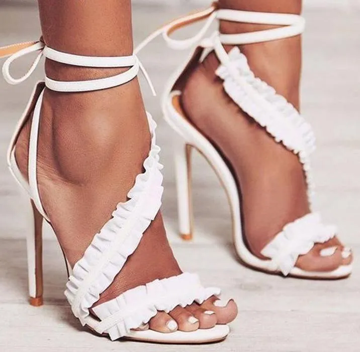 Ankle Strap High Heels Ruffles Sandals