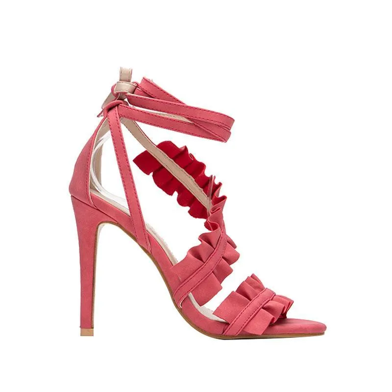 Ankle Strap High Heels Ruffles Sandals