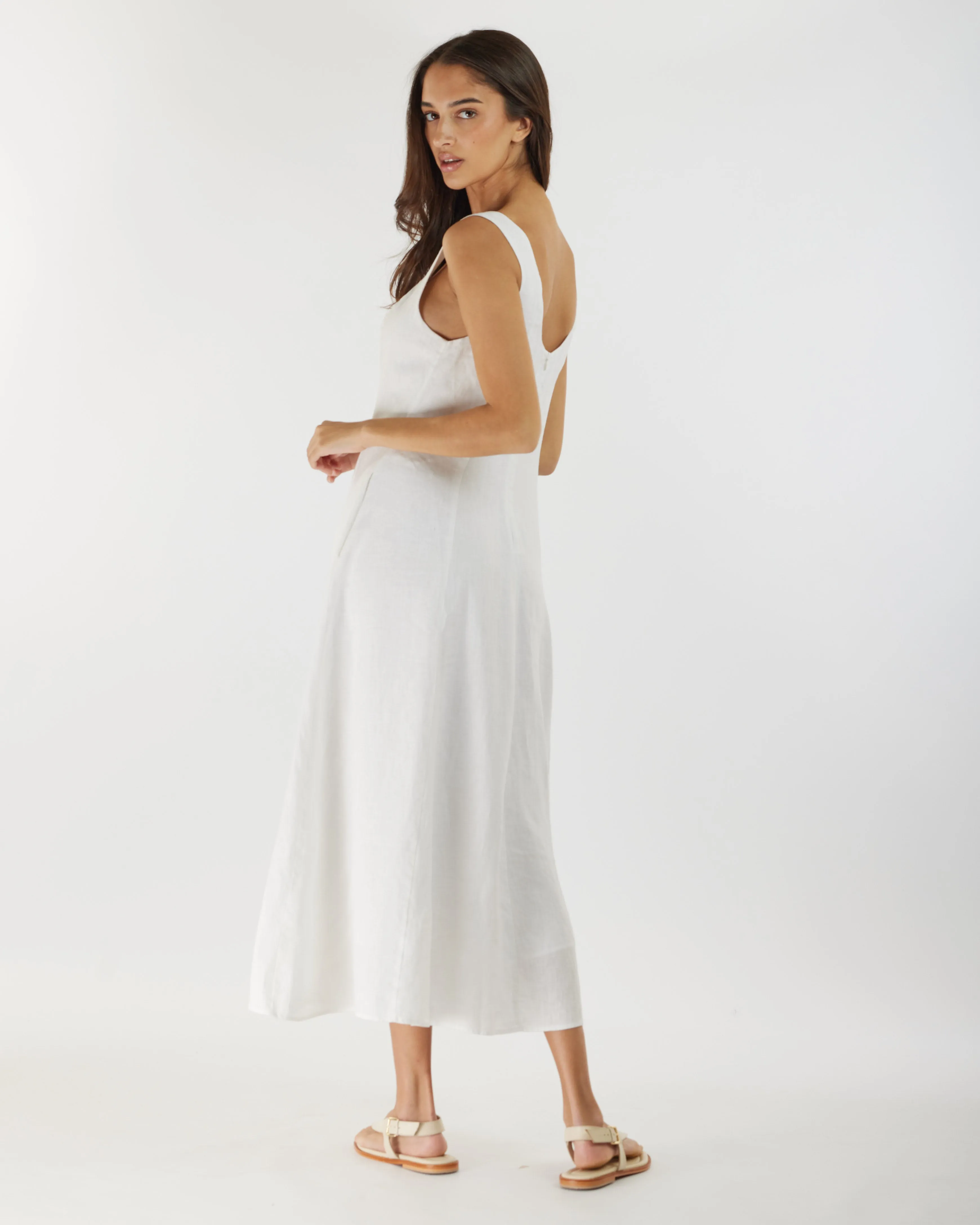 Anna Panelled Linen Midi Dress - White