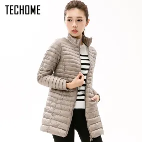 Autumn Winter Casual Coat Parkas for Women Winter Female Snow Warm Jacket Long Thin Duck Down Coat for Laides Long Sleeve Coat