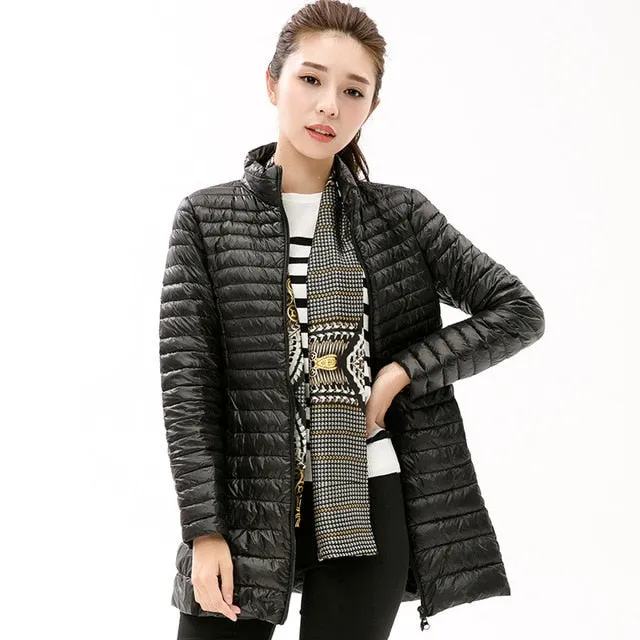 Autumn Winter Casual Coat Parkas for Women Winter Female Snow Warm Jacket Long Thin Duck Down Coat for Laides Long Sleeve Coat