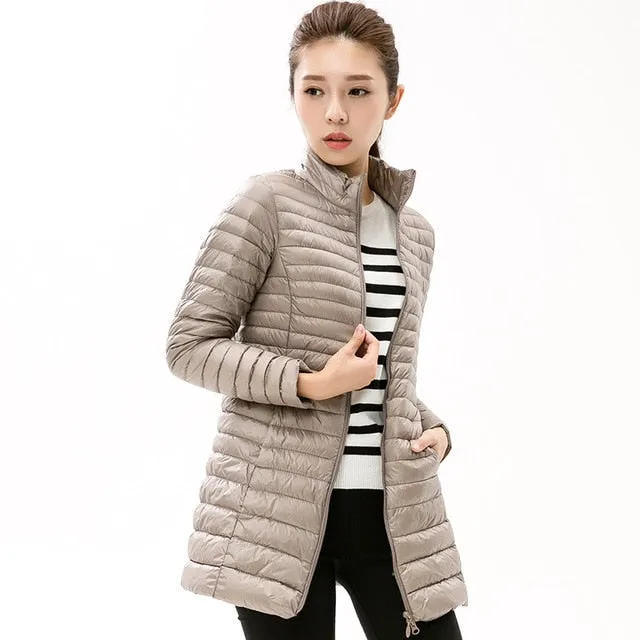 Autumn Winter Casual Coat Parkas for Women Winter Female Snow Warm Jacket Long Thin Duck Down Coat for Laides Long Sleeve Coat