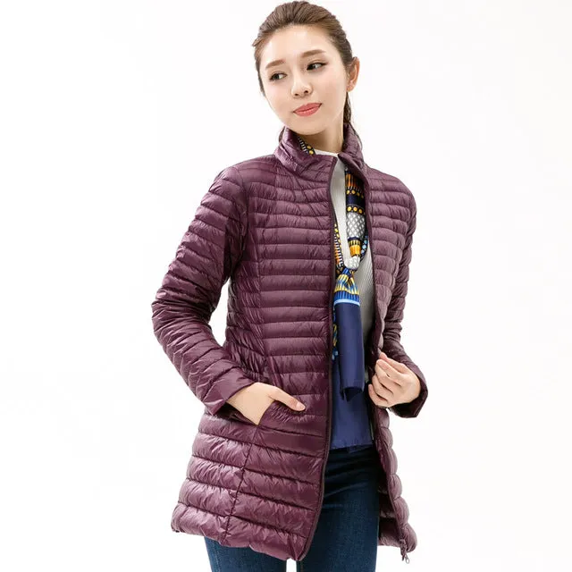 Autumn Winter Casual Coat Parkas for Women Winter Female Snow Warm Jacket Long Thin Duck Down Coat for Laides Long Sleeve Coat