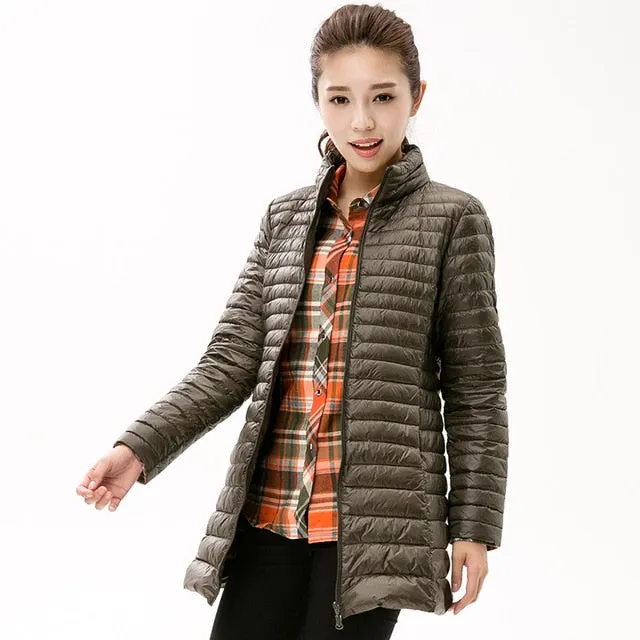 Autumn Winter Casual Coat Parkas for Women Winter Female Snow Warm Jacket Long Thin Duck Down Coat for Laides Long Sleeve Coat