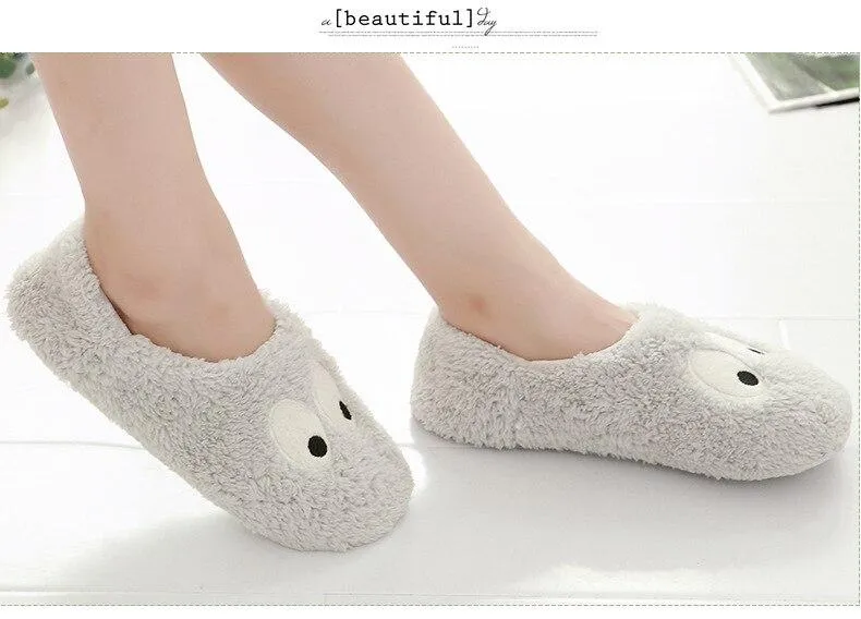 Autumn Winter Women's Lovely Large Eyes Soft Soled Cotton Flat Home Slippers