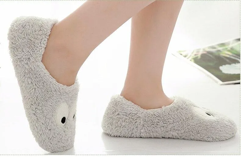 Autumn Winter Women's Lovely Large Eyes Soft Soled Cotton Flat Home Slippers