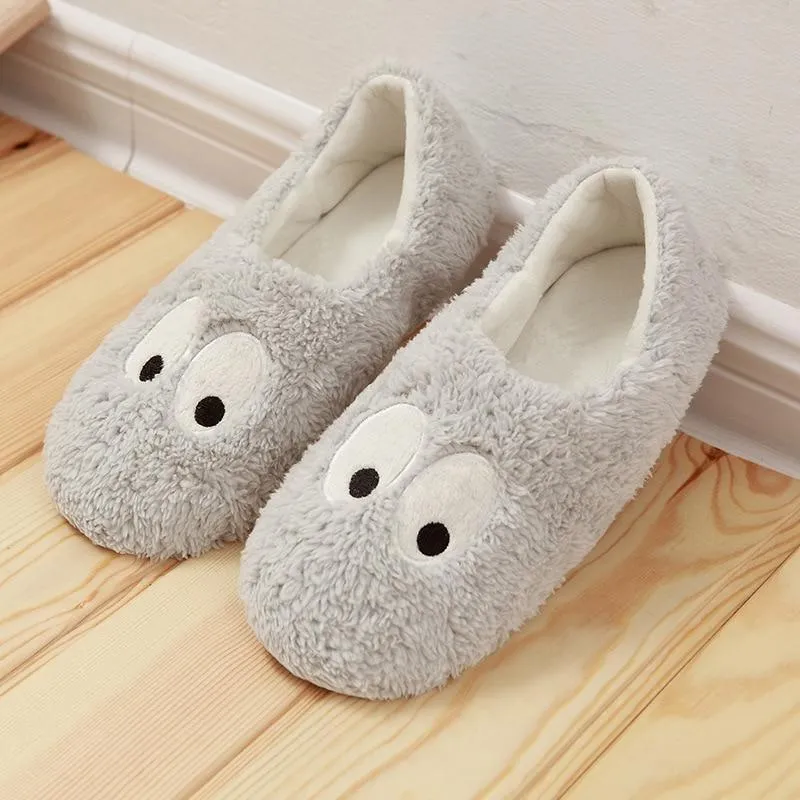 Autumn Winter Women's Lovely Large Eyes Soft Soled Cotton Flat Home Slippers